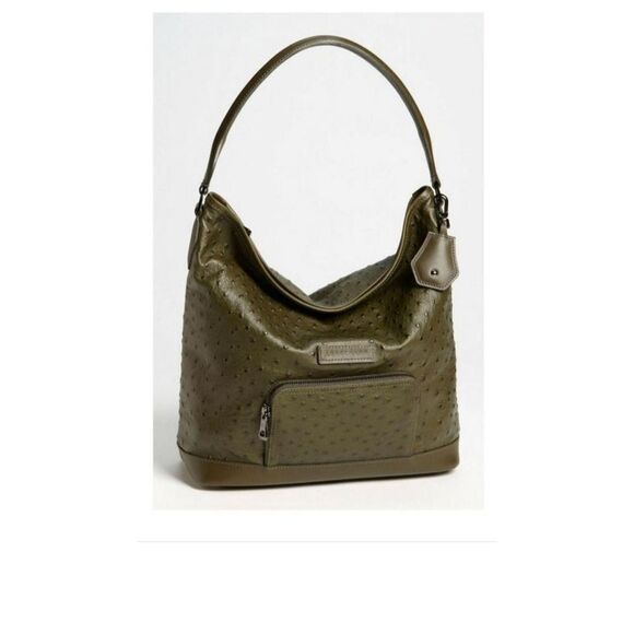 Longchamp Legende Hobo Brown Ostrich Embossed Bag Top Handle Carry Handbag - Picture 16 of 16